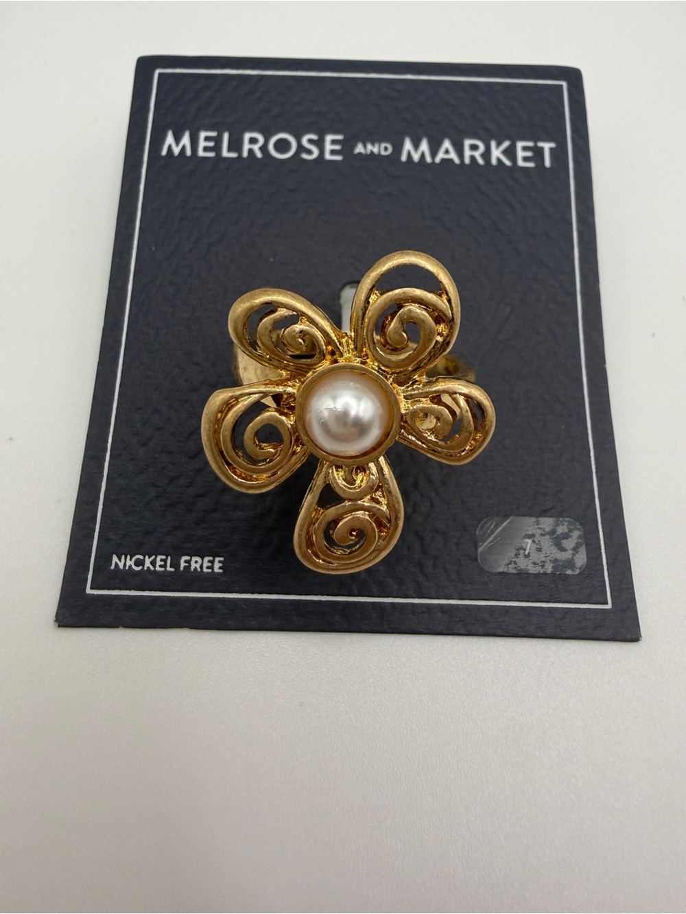 Melrose and Market Gold Flower Ring with Pearl Center